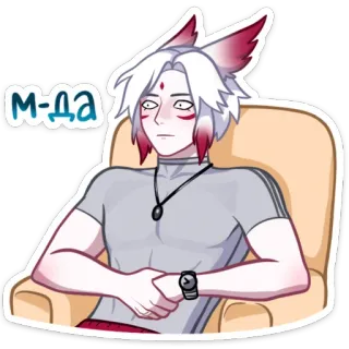 😐 М-да Anime, Renard, Humanoïde, Assis, Chaise, Embarrassé, Russe whatsapp sticker