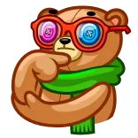 🤔 bear, cartoon, glasses, thinking, scarf telegram sticker