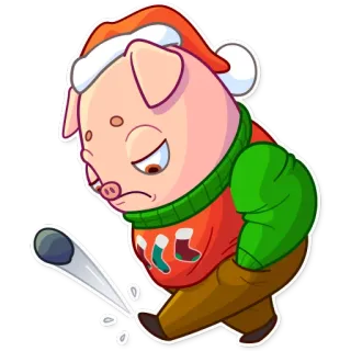 😔 babi, natal, liburan, topi santa, kartun, kesal, bola salju telegram sticker