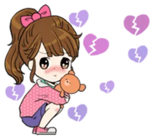 😕 Phim hoạt hình, Cô gái, Gấu bông, Trái tim, Dễ thương, Anime telegram sticker