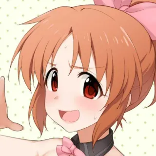 🐰 garota anime, fofo, desenho animado, sorrindo, olhos vermelhos, laço rosa telegram sticker