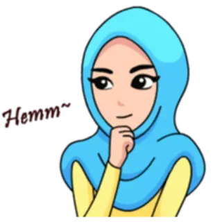 🤔 Hemm hijab, thinking, woman, cartoon, muslim telegram sticker