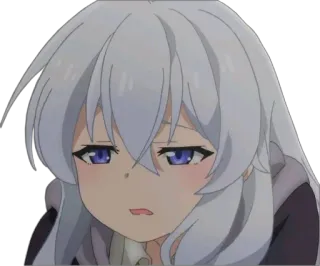 😓 Anime, Mädchen, weiße Haare, lila Augen, gelangweilt, Ausdruck, Sticker telegram sticker