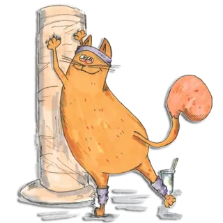 🏋 кошка, упражнения, фитнес, когтеточка, мультфильм, животное, питомец, оранжевый telegram sticker