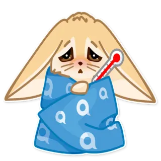 🤒 volpe fennec, malato, termometro, cartone animato, carino, animale, malattia telegram sticker