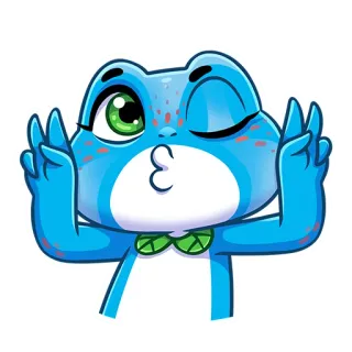 😉 rana, carino, cartone animato, bacio, animale, occhiolino whatsapp sticker