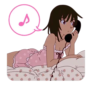 📞 애니메이션, 소녀, 핸드폰, 음악, 침대, 만화 telegram sticker