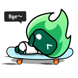 👋 Bye~ Desenho animado, Skate, Despedida, Verde, Personagem, Onda, Fofo, Adeus whatsapp sticker
