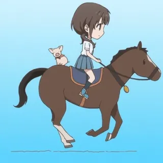 🙂 动漫, 马, 猪, 女孩, 骑马, 卡通 whatsapp sticker