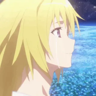 👆 anime, huilen, blond, traan, verdrietig, personage telegram sticker