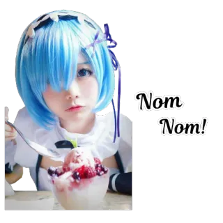 🍧 Rem Nom Nom! anime, eating, cute, ice cream, cosplay whatsapp sticker
