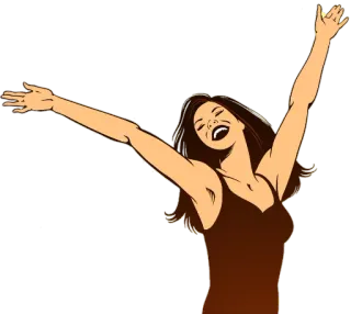 🤗 femme, heureuse, fête, joie, succès, bras levés, acclamation telegram sticker