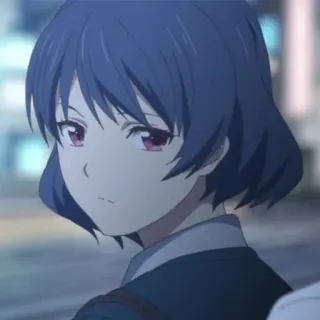 😕 anime, meisje, blauw haar, personage, portret telegram sticker