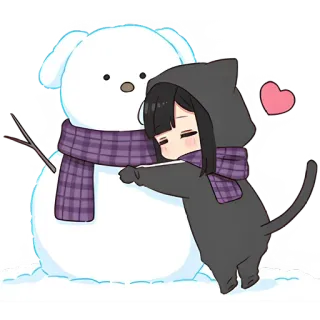 😍 Аниме, Девушка, Снеговик, Кот, Милый telegram sticker
