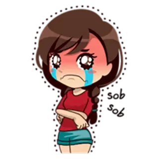 😎 płacz, smutny, zdenerwowany, kreskówka, dziewczyna, anime whatsapp sticker