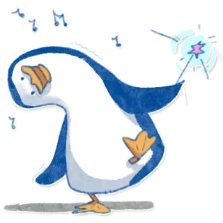 🥳 pinguino, carino, cartone animato, animale, uccello, blu, bianco, arte telegram sticker
