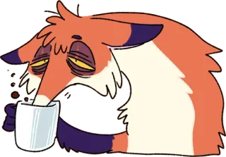 🥱 キツネ, 眠い, コーヒー, 動物, 眠たい, 漫画 telegram sticker