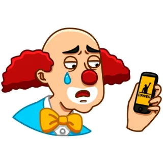 😥 DRIVER clown, triste, attendre, chauffeur, téléphone, emoji, sticker telegram sticker