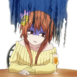 😨 аниме, девушка, грустно, устала, напиток, цветок whatsapp sticker