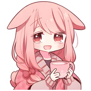 ☕ Anime, Fofo, Kawaii, Garota, Rosa, Café, Chá, Mangá whatsapp sticker