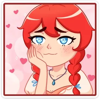 😍 การ์ตูน, เด็กผู้หญิง, หัวใจ, ความรัก, ผมแดง, น่ารัก whatsapp sticker