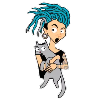 😮 frau, katze, dreadlocks, cartoon, schockiert, haustier, sticker telegram sticker