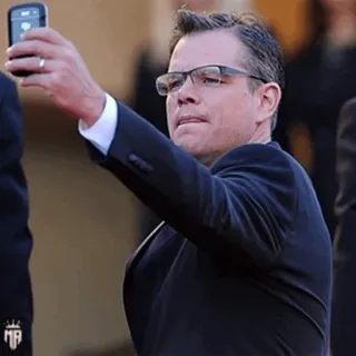 ☣ Matt Damon Matt Damon, actor, selfie, celebrity, glasses, man telegram sticker