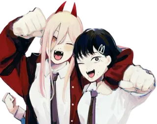 😈 Power Chainsaw Man anime, manga, devil, power, horns, friends, cartoon, smiling telegram sticker