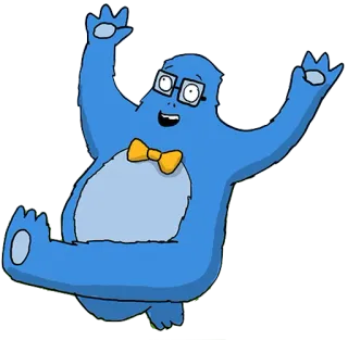 😀 biru, kartun, karakter, kacamata, dasi kupu-kupu, ramah whatsapp sticker