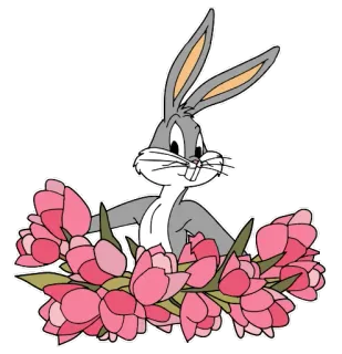 💐 Bugs Bunny dibujos animados, conejo, flores, primavera, conejo, looney tunes telegram sticker