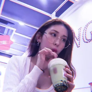 ☁️ woman, glasses, drink, boba, cafe, indoors telegram sticker