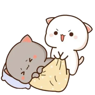 😔 cat, fight, cartoon, cute, pillow whatsapp sticker