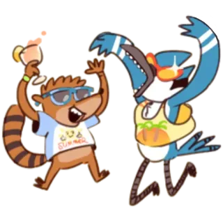 😄 Rigby Regular Show SUMMER kreskówka, impreza, lato, napój, plaża, Regular Show telegram sticker