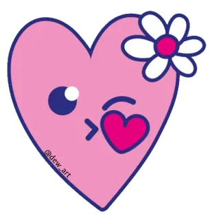 😘 @dew_art 하트, 꽃, 귀여운, 키스, 분홍색, 만화, 이모지, 사랑 telegram sticker