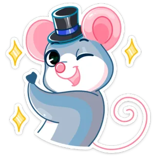 🙂 rato, desenho animado, animal, chapéu, fofo, brilho, caprichoso whatsapp sticker