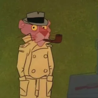 😳 Pink Panther การ์ตูน, พิงค์แพนเตอร์, นักสืบ, เสื้อกันฝน, ไปป์, หมวก telegram sticker