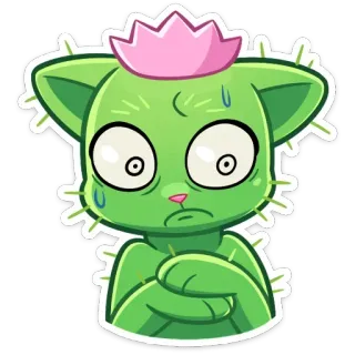 😅 cactus, chat, plante, dessin animé, autocollant telegram sticker