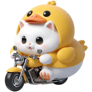 🏍 kot, kaczka, motocykl, zwierzę, słodki, kreskówka, zabawka telegram sticker