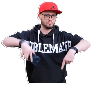 👇 PROBLEMAKER Mann, Brille, Kapuzenpulli, zeigend, Unruhestifter whatsapp sticker