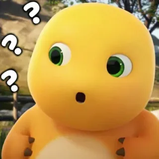 😐 dinozaur, kreskówka, pytanie, żółty, słodki, zmieszany, zaskoczenie telegram sticker
