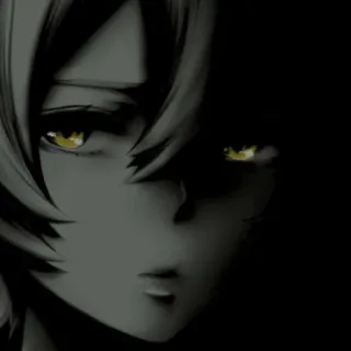 😟 Anime, Mangá, Retrato, Olhos Amarelos, Escuro, Arte, Personagem telegram sticker