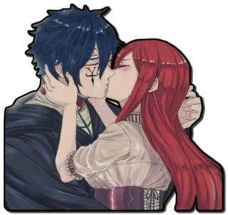 😘 beijo, romance, casal, anime, desenho animado telegram sticker