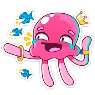 😂 jellyfish, cartoon, cute, pink, sea creature, fish, animal, crown telegram sticker