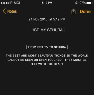 ⚓️ : HBD MY SEHURA: | FROM BSX 1/4 TO SEHURA | THE BEST AND MOST BEAUTIFUL THINGS IN THE WORLD CANNOT BE SEEN OR EVEN TOUCHED, THEY MUST BE FELT WITH THE HEART telegram sticker