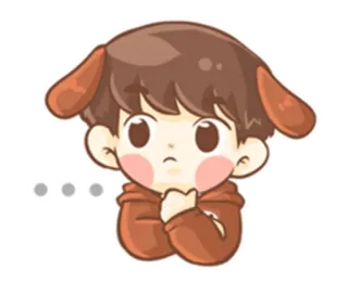 🤔 cartoon, anime, cute, boy, brown hair, puppy ears telegram sticker
