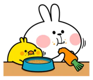 😋 coelho, pintinho, cenoura, comendo, comida, animal, fofo, kawaii telegram sticker