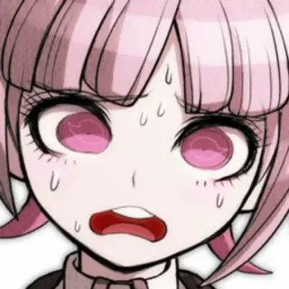 😰 Chiaki Nanami Danganronpa อนิเมะ, มังงะ, จิอากิ นานามิ, ดันกันรอนปะ, ประหม่า, กังวล, ผมสีชมพู telegram sticker