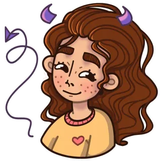😈 diable, démon, fille, cornes, dessin animé, mignon, illustration telegram sticker