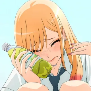 🤕 Marin Kitagawa My Dress-Up Darling Anime, Mädchen, Süß, Marin Kitagawa, My Dress-Up Darling, Grüner Tee, Getränk telegram sticker