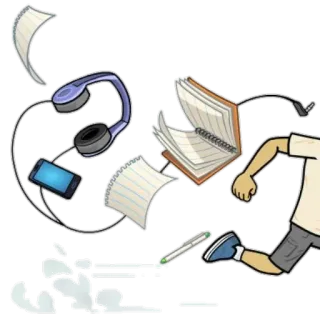 🏃‍♂ école, étudiant, notes, volant, cahier, écouteurs, téléphone telegram sticker